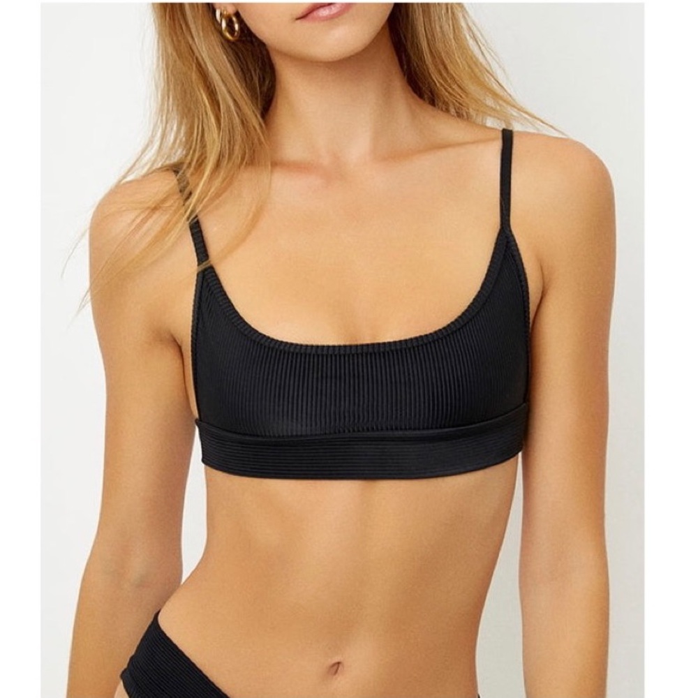 Frankies Bikinis Gavin Ribbed Scoop Bikini Swim *TOP in Black Size Large